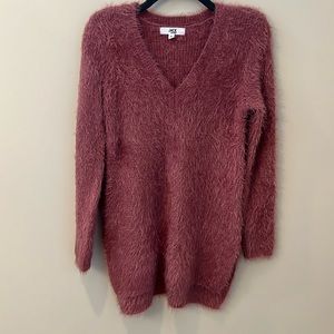 Jack by BB Dakota sweater tunic top size M pullover fuzzy pink eyelash soft